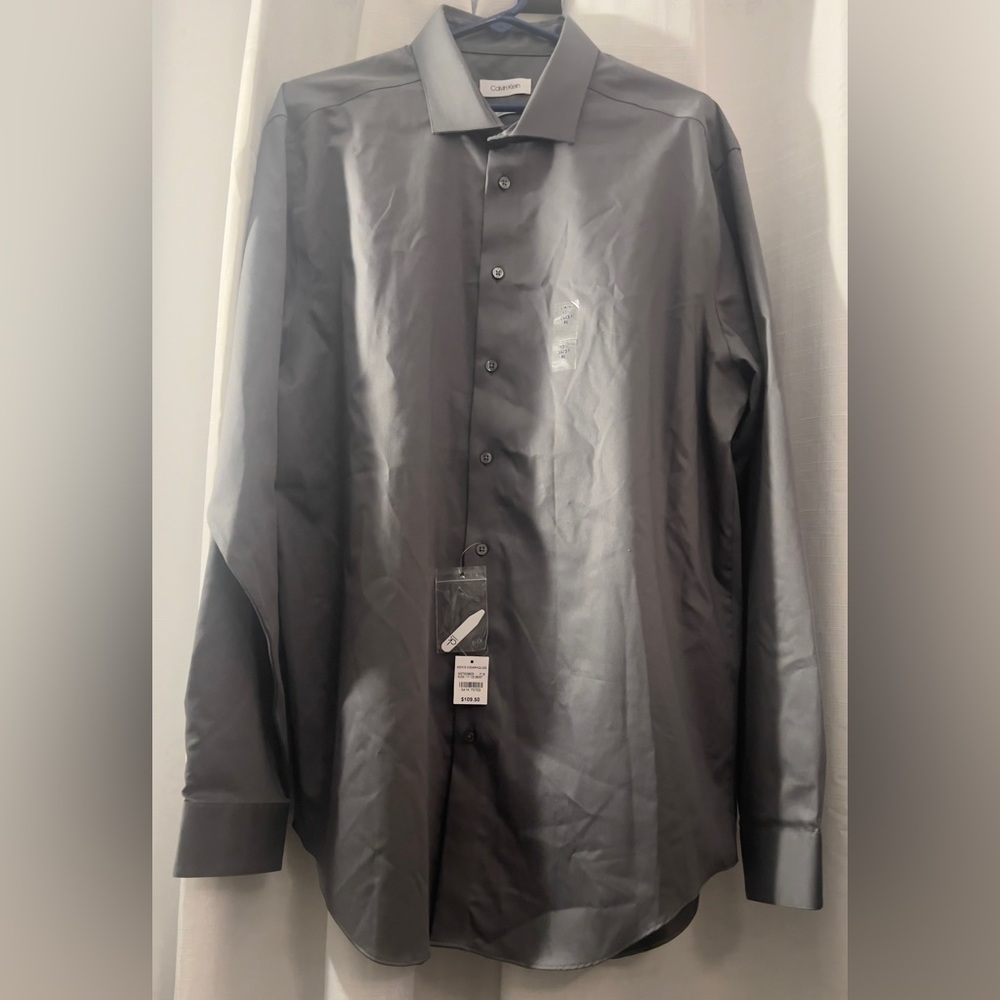 Calvin Klein Men's Charcoal Dress Shirt NWT Size 17 1/2 36/37